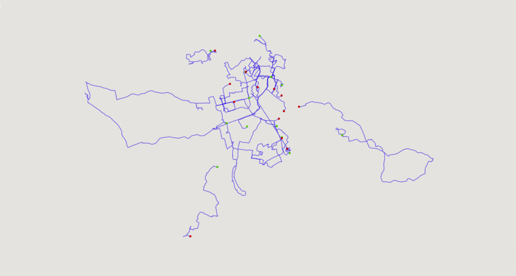 Das Bild zeigt gps Routen in Linienform